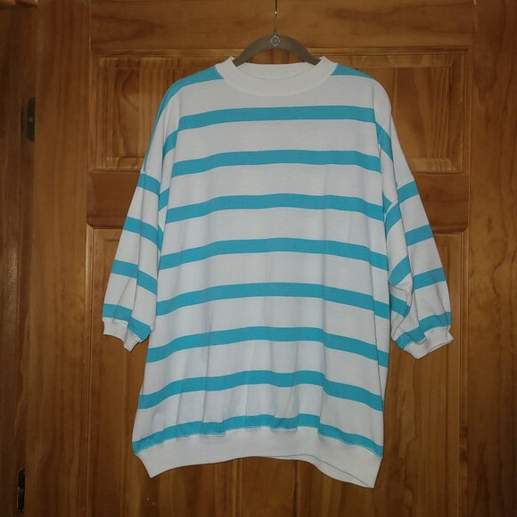 contrasts White with Teal Stripes 3/4 Sleeve Top - Picture 1 of 2